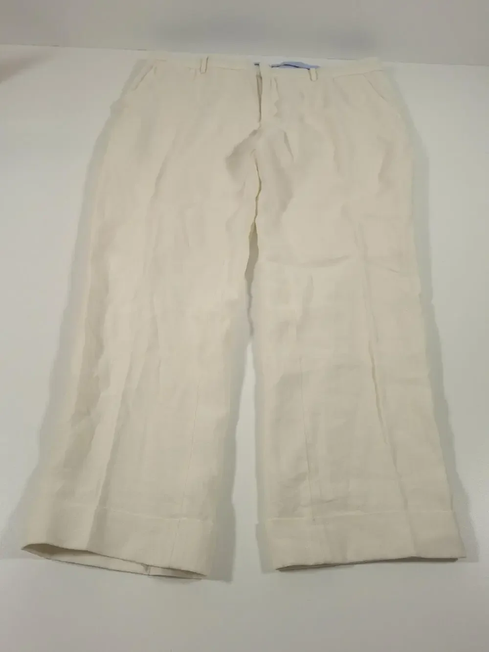 Polo Ralph Lauren Dress Pants Mens 42x30 White Linen Blend Flat Front FLAW